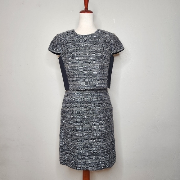 Tory Burch Deandra Mock Two Piece Metallic Tweed Shift Dress Graphite  Size 4 - Picture 1 of 11
